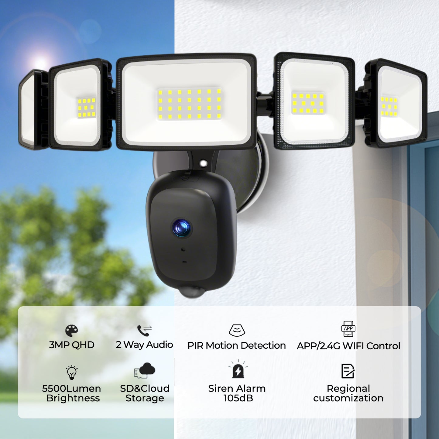 iMaihom 2K QHD 5 Heads Floodlight Camera