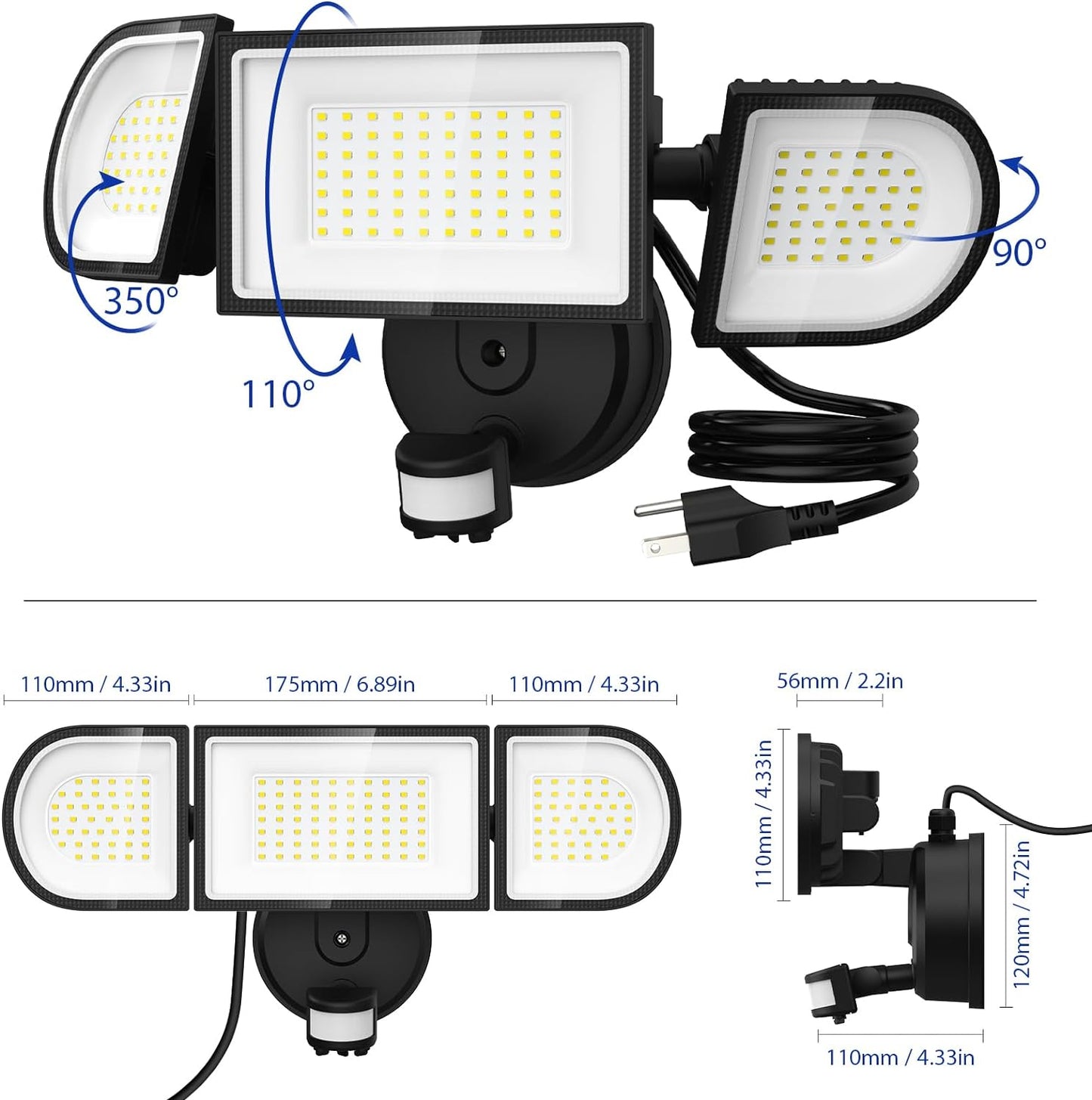 iMaihom 100W Motion Sensor LED Security Light with Plug