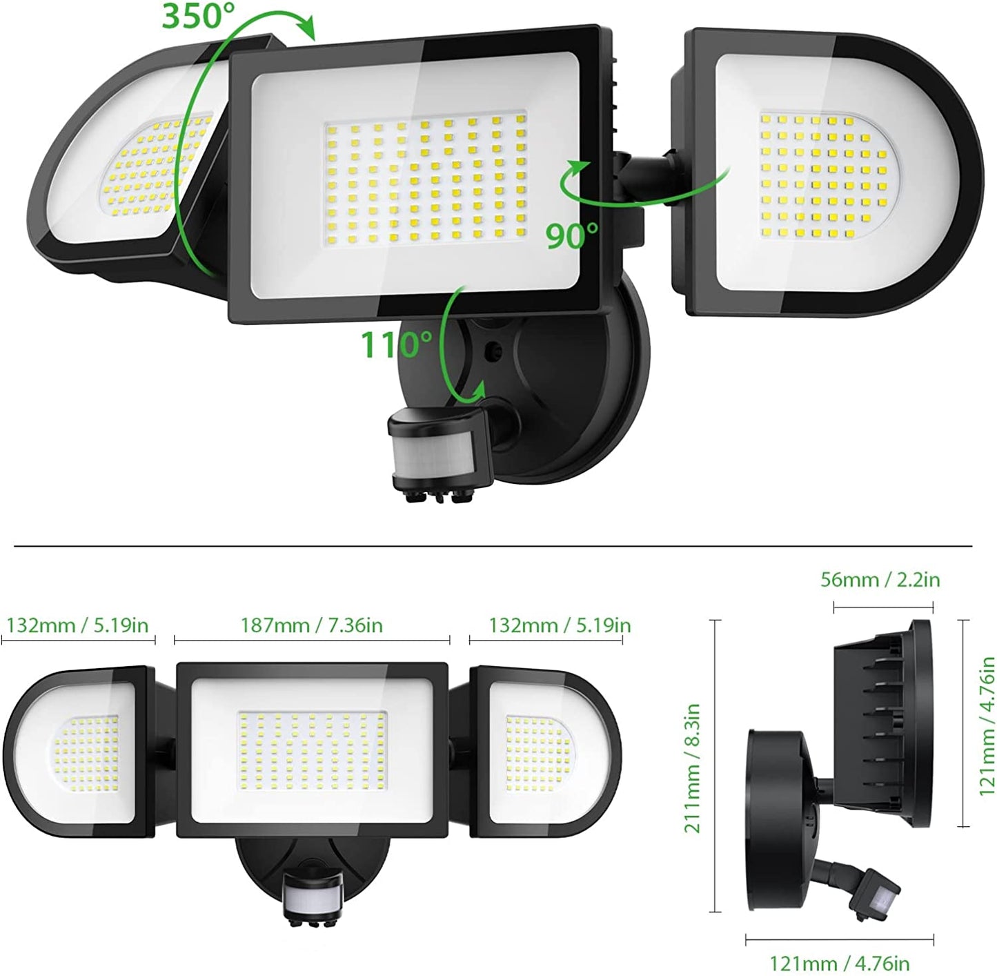 100W Motion Sensor Security Light Black