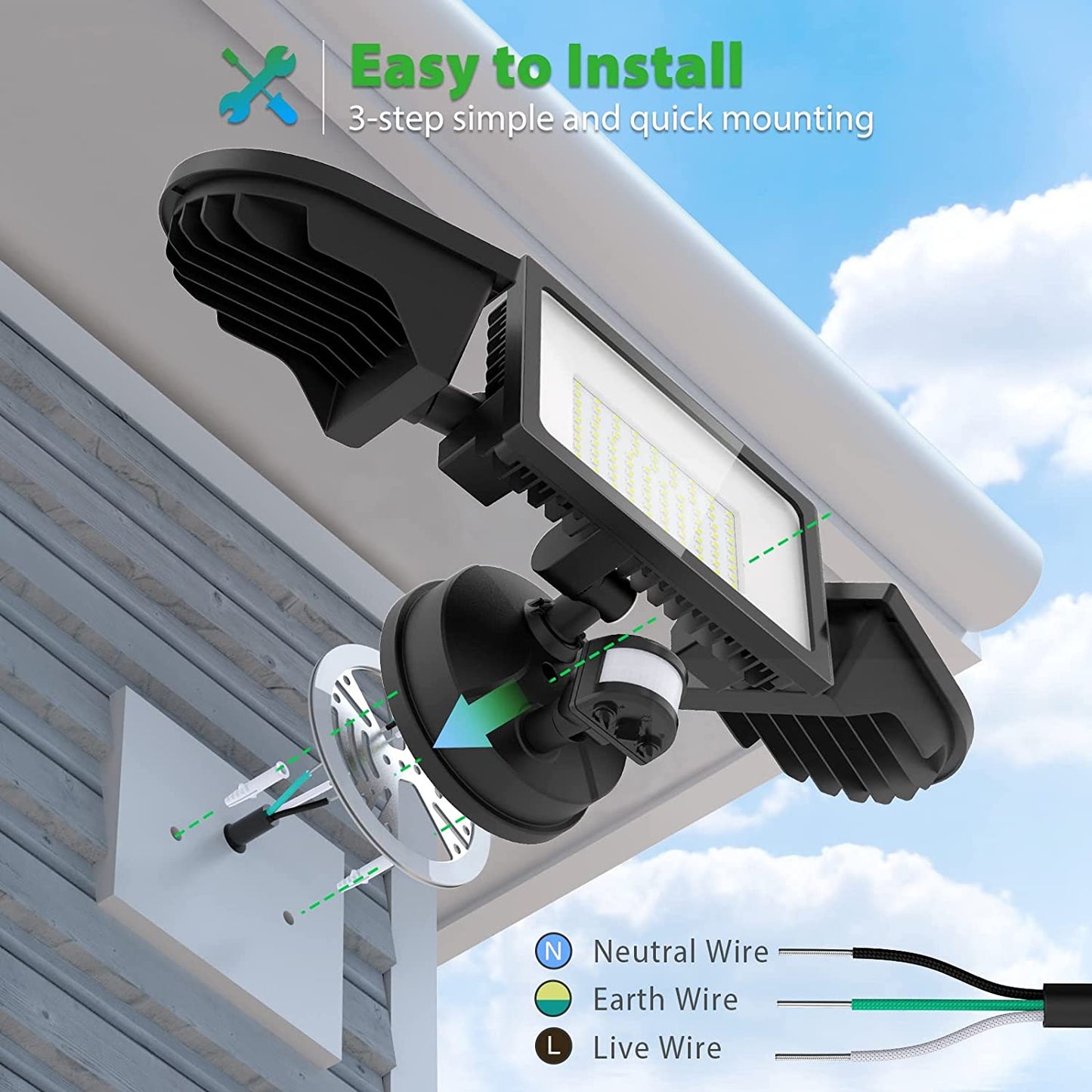 100W Motion Sensor Security Light Black