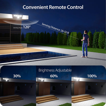 3000LM Solar Lights Outdoor With Motion Sensor,4 Head 270° Wide Angle Street Area Lights,IP65 Waterproof Security Lighting With 3 Modes(Remote,2 Pcs